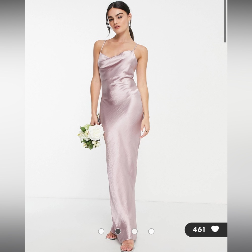 ASOS Purple/Pink Maxi Slip Dress In High Shine Satin With Lace Up Back
